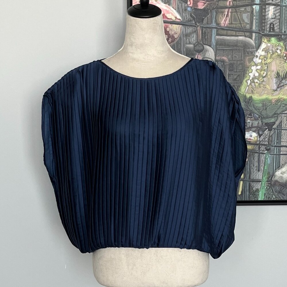 Bailey/44 Blue Pleated Sleeveless Top L